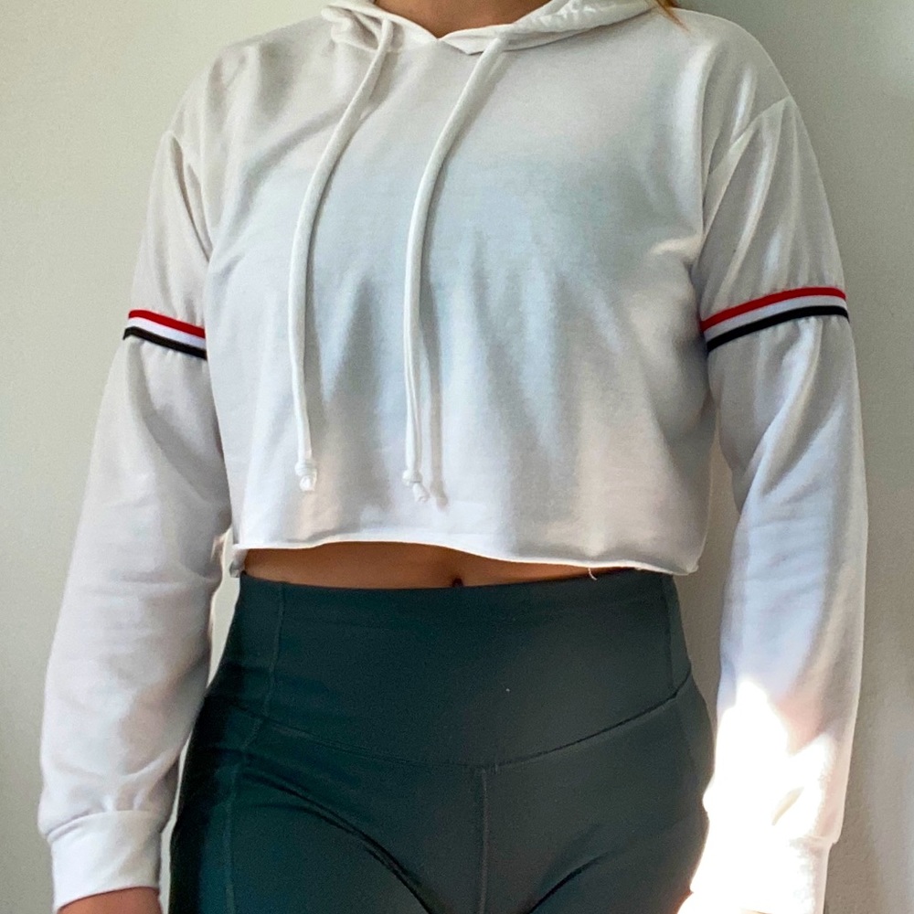 White Active Crop Hoodie